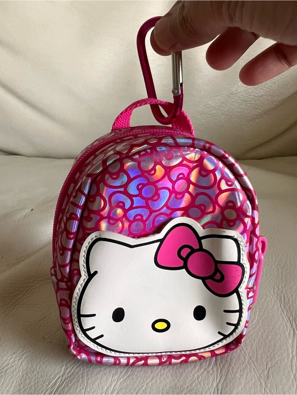 Hello Kitty Pink Holographic Mini Backpack Coin Purse with Clip Bag Charm